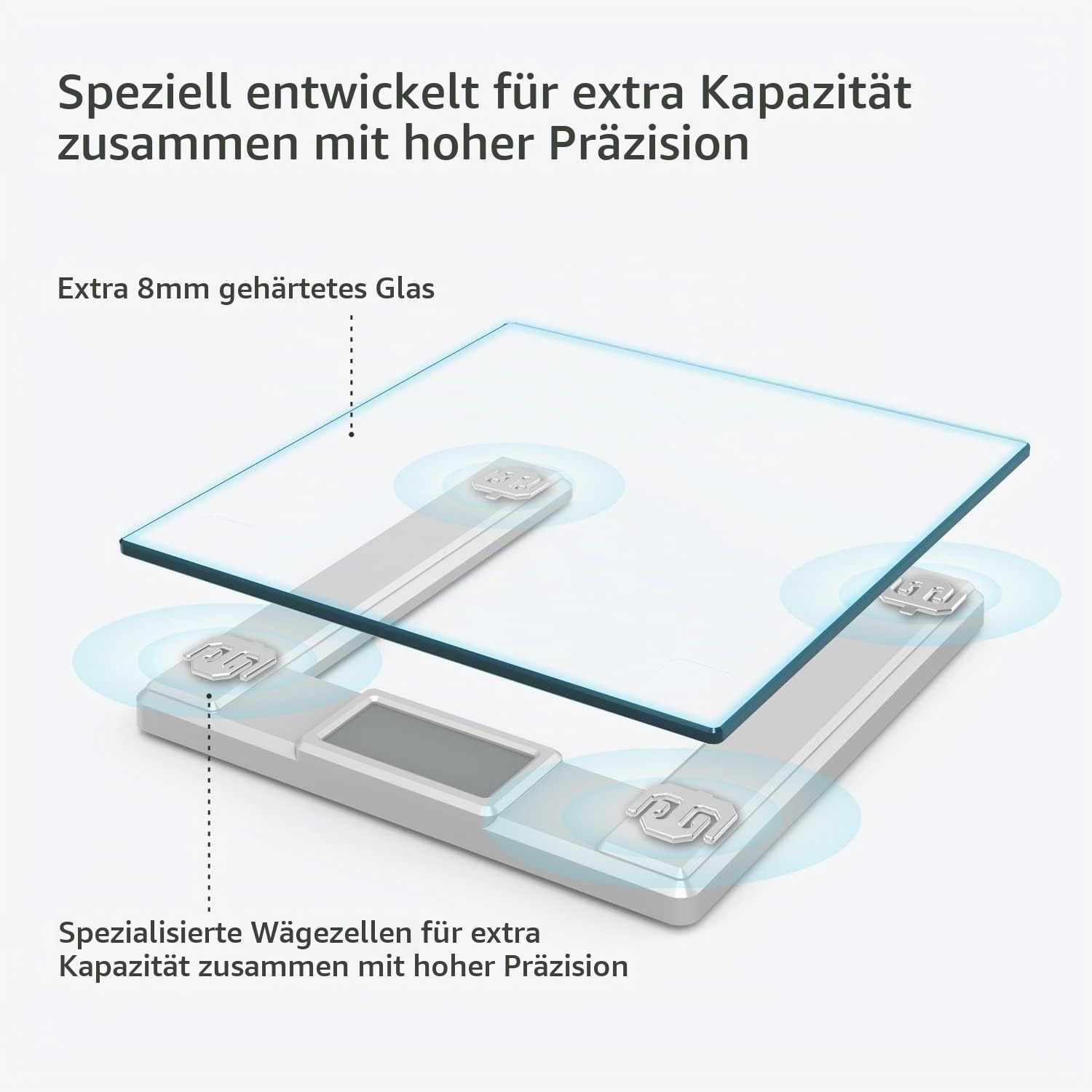 image:imageVitafit 250kg Digitale Personenwaagen Waage mit Gewicht und BMI Smarte Krperwaage mit Smartphone App Sync via Bluetooth 8 mm Hartglas mit extrabreiter PlattformSilberSilver
