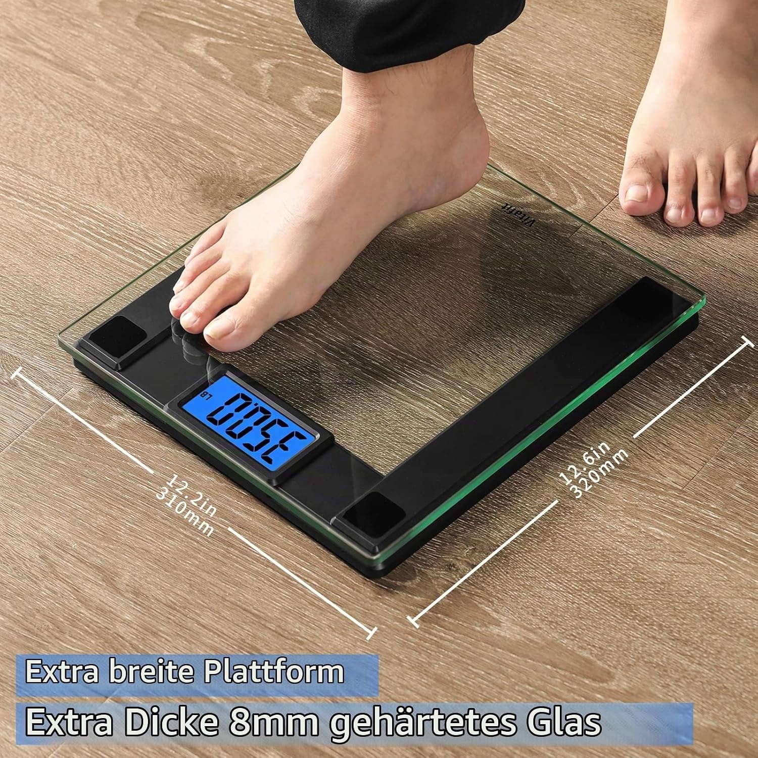 image:imageVitafit 250kg Digitale Personenwaagen Waage mit Gewicht und BMI Smarte Krperwaage mit Smartphone App Sync via Bluetooth 8 mm Hartglas mit extrabreiter PlattformSilberBlack