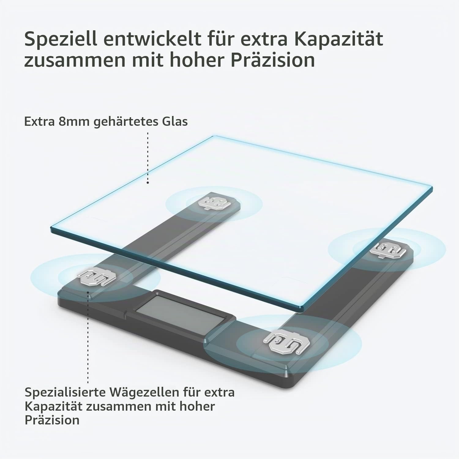 image:imageVitafit 250kg Digitale Personenwaagen Waage mit Gewicht und BMI Smarte Krperwaage mit Smartphone App Sync via Bluetooth 8 mm Hartglas mit extrabreiter PlattformSilberBlack