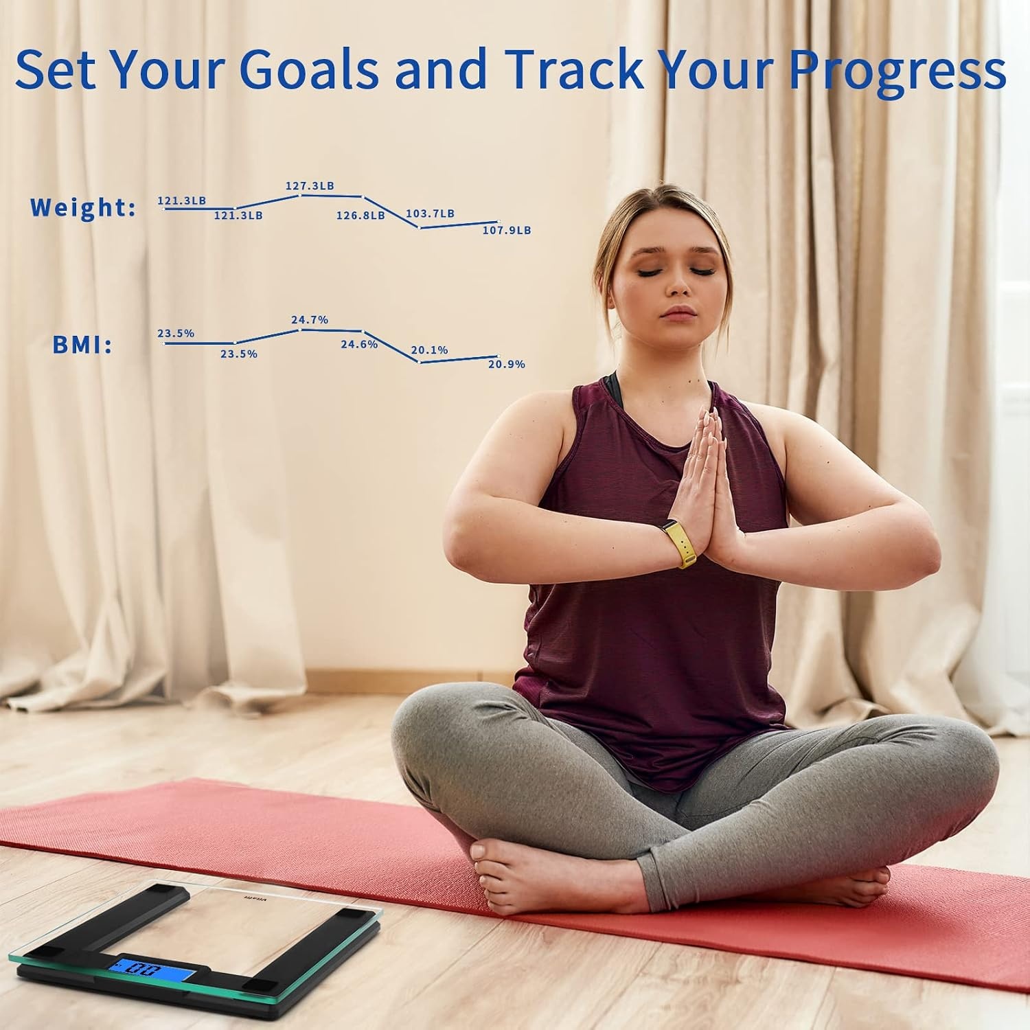 image:imageVitafit 250kg Digitale Personenwaagen Waage mit Gewicht und BMI Smarte Krperwaage mit Smartphone App Sync via Bluetooth 8 mm Hartglas mit extrabreiter PlattformSilberBlack