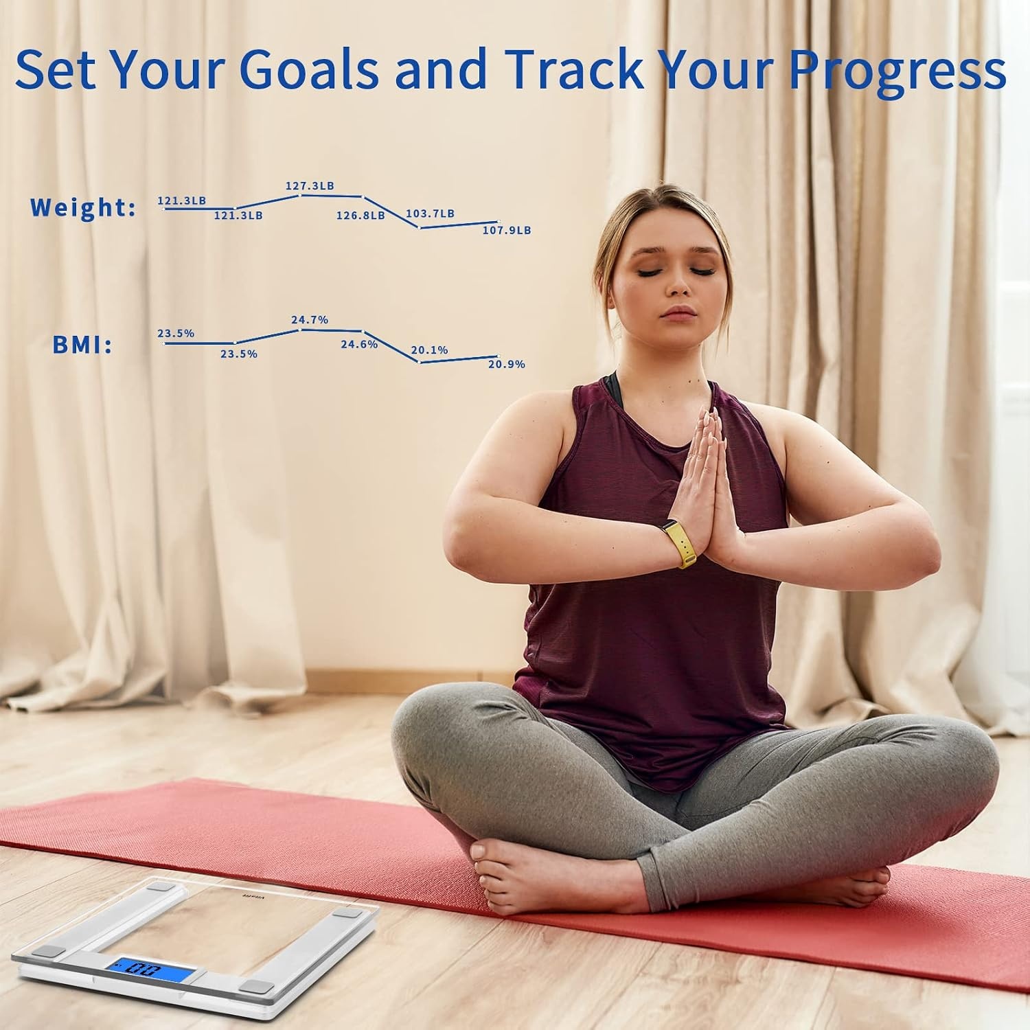 image:imageVitafit 250kg Digitale Personenwaagen Waage mit Gewicht und BMI Smarte Krperwaage mit Smartphone App Sync via Bluetooth 8 mm Hartglas mit extrabreiter PlattformSilberSilver