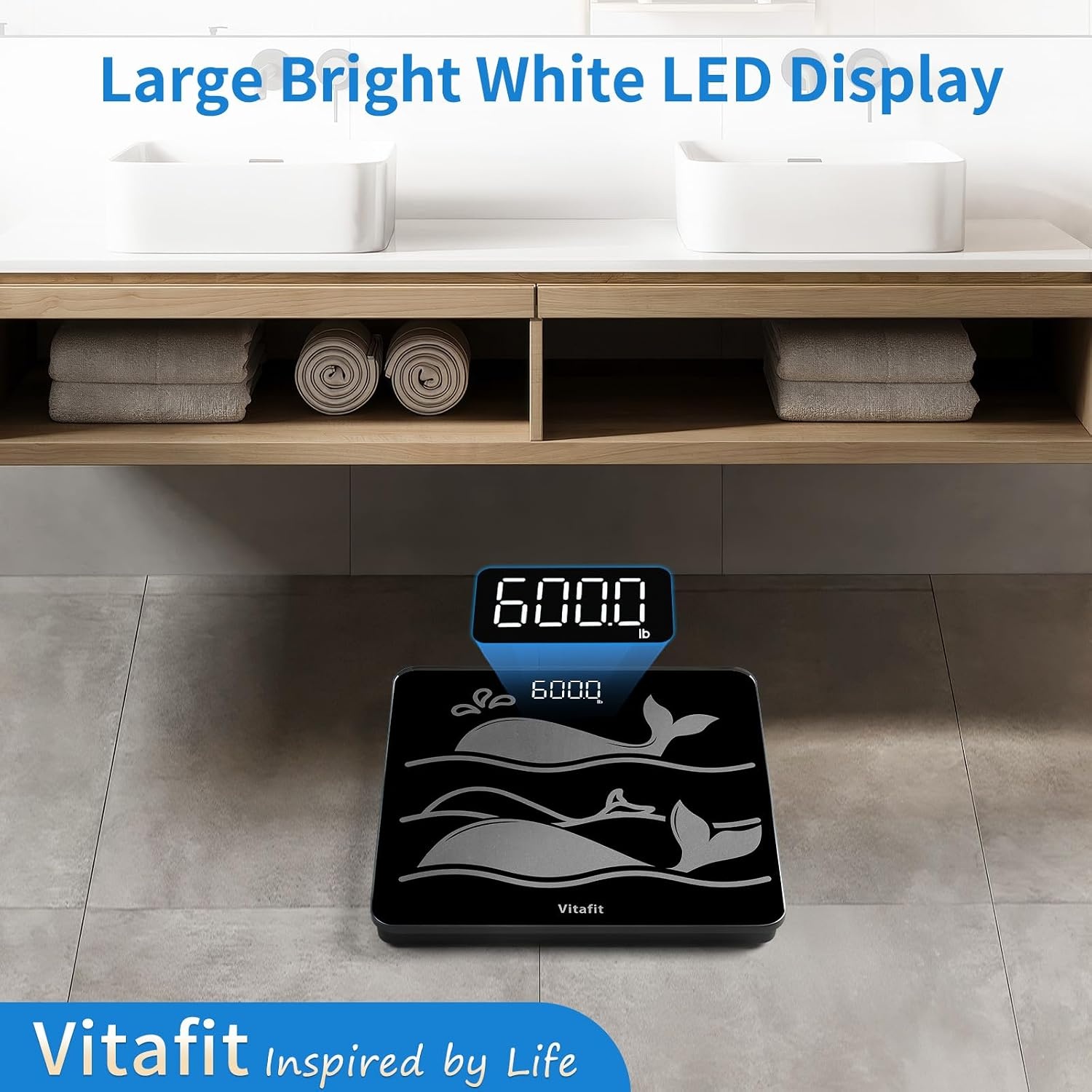 image:imageVitafit 300kg Personenwaage in 005kg Hohe Genauigkeit Zugesichert Waage Personen Professionell Fabrik SEIT 2001 Krperwaage aus Extra 8mm Dickem Rutschfestem Hartglas LED 3AAA SchwarzSchwarz