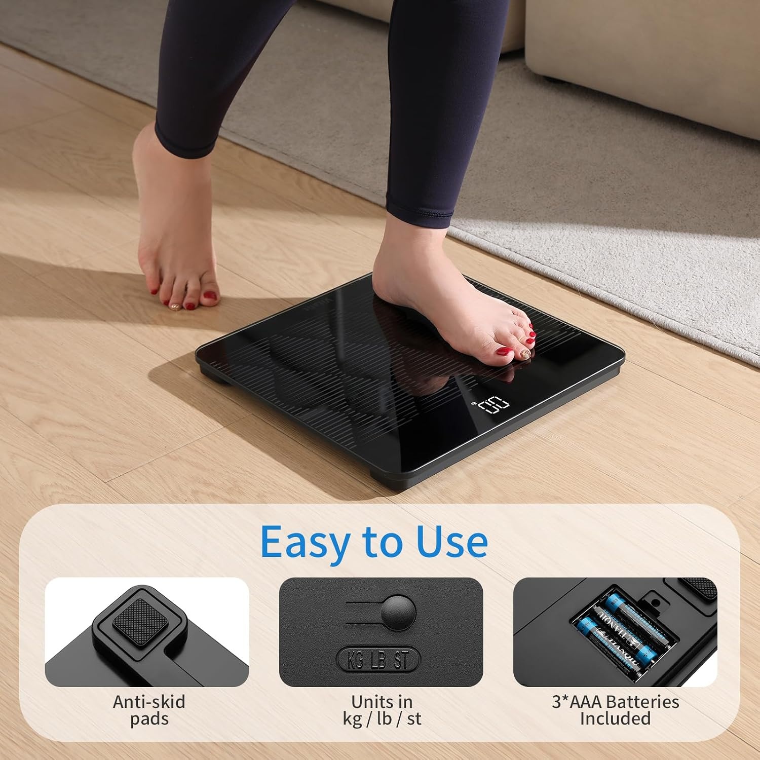 image:imageVitafit 300kg Smarte Personenwaage Genauigkeit 005kg Waage Personen LEDBlack