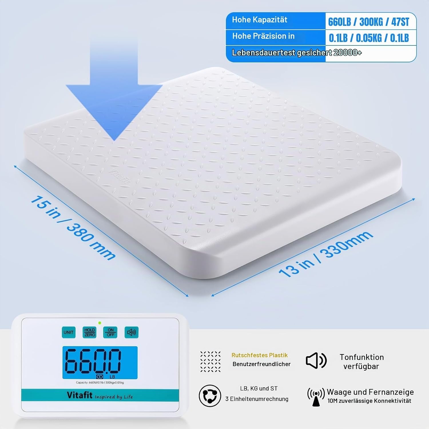 image:imageVitafit Medizinische Bodenwaage 300kg durch Unser Professionelle Fabrik Seit 2001 Genauigkeit 005kg Smart krperwaage mit 380x330mm Rutschfeste Plattform Waage fr Klinik Arzt amp Werkstatt Wei38 x 33cm