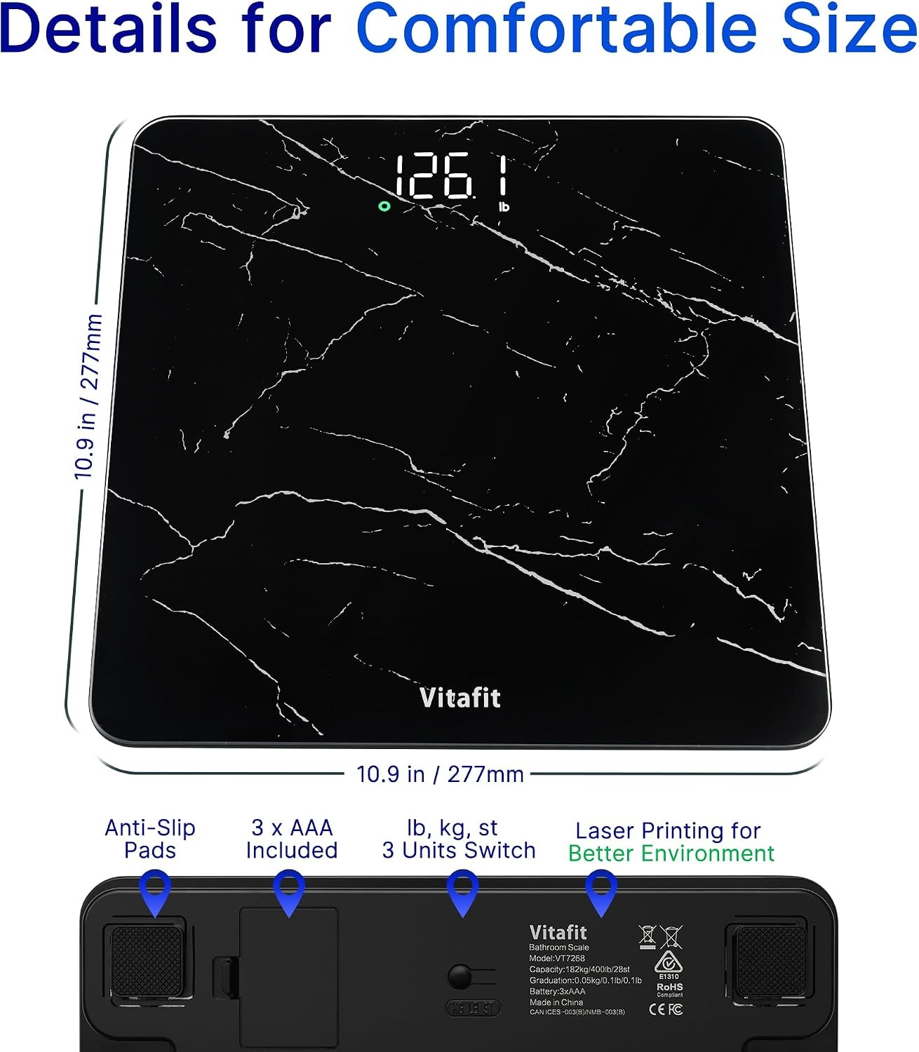 image:imageVitafit Personenwaage Digital Hoch Genauigkeit 005kg Waage Personen 182kg