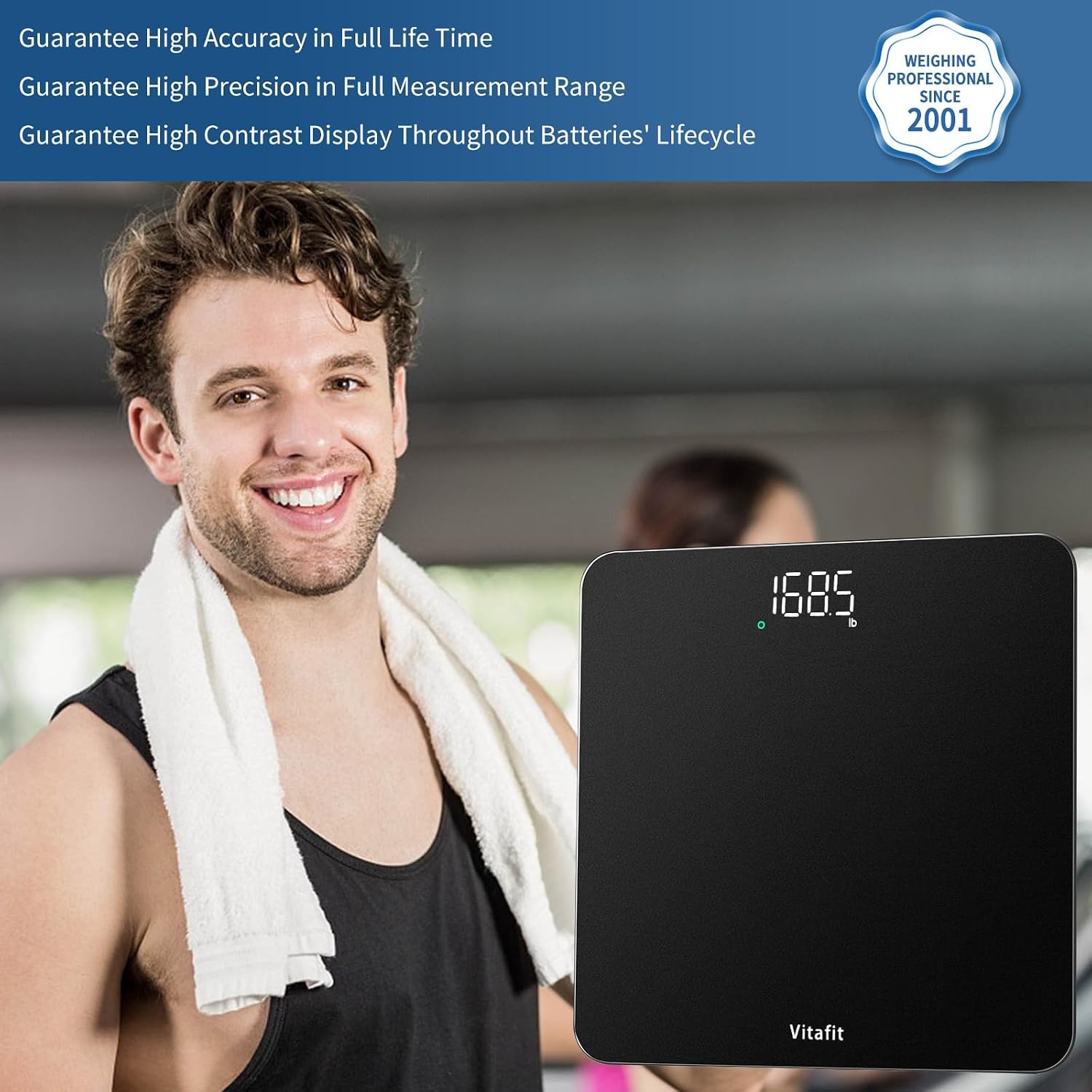 image:imageVitafit Personenwaage Digital Hohe Genauigkeit 005kg Waage Personen 182kgPersonenwaage Silberschwarz Sprhen