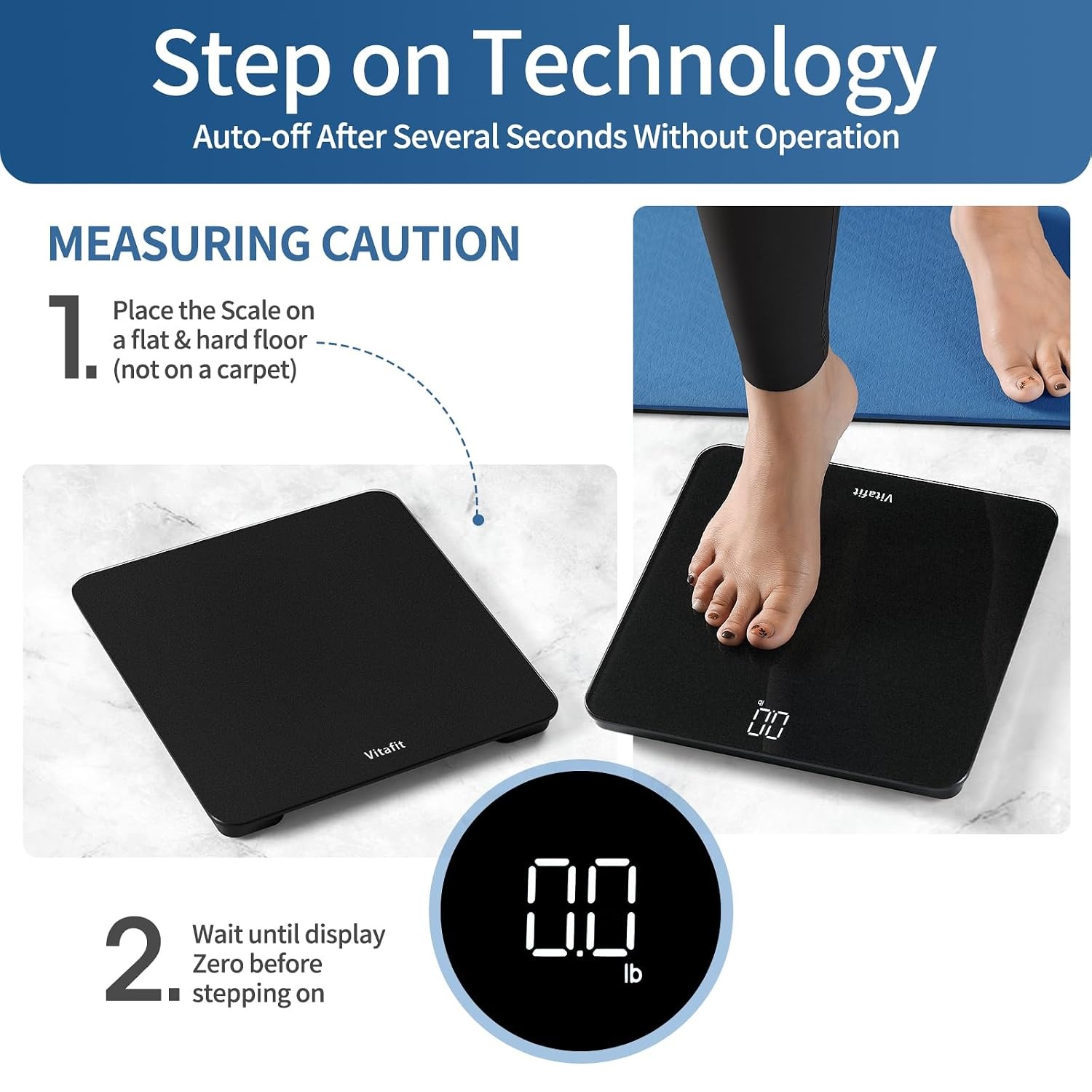 image:imageVitafit Personenwaage Digital Hohe Genauigkeit 005kg Waage Personen 182kgPersonenwaage Silberschwarz Sprhen