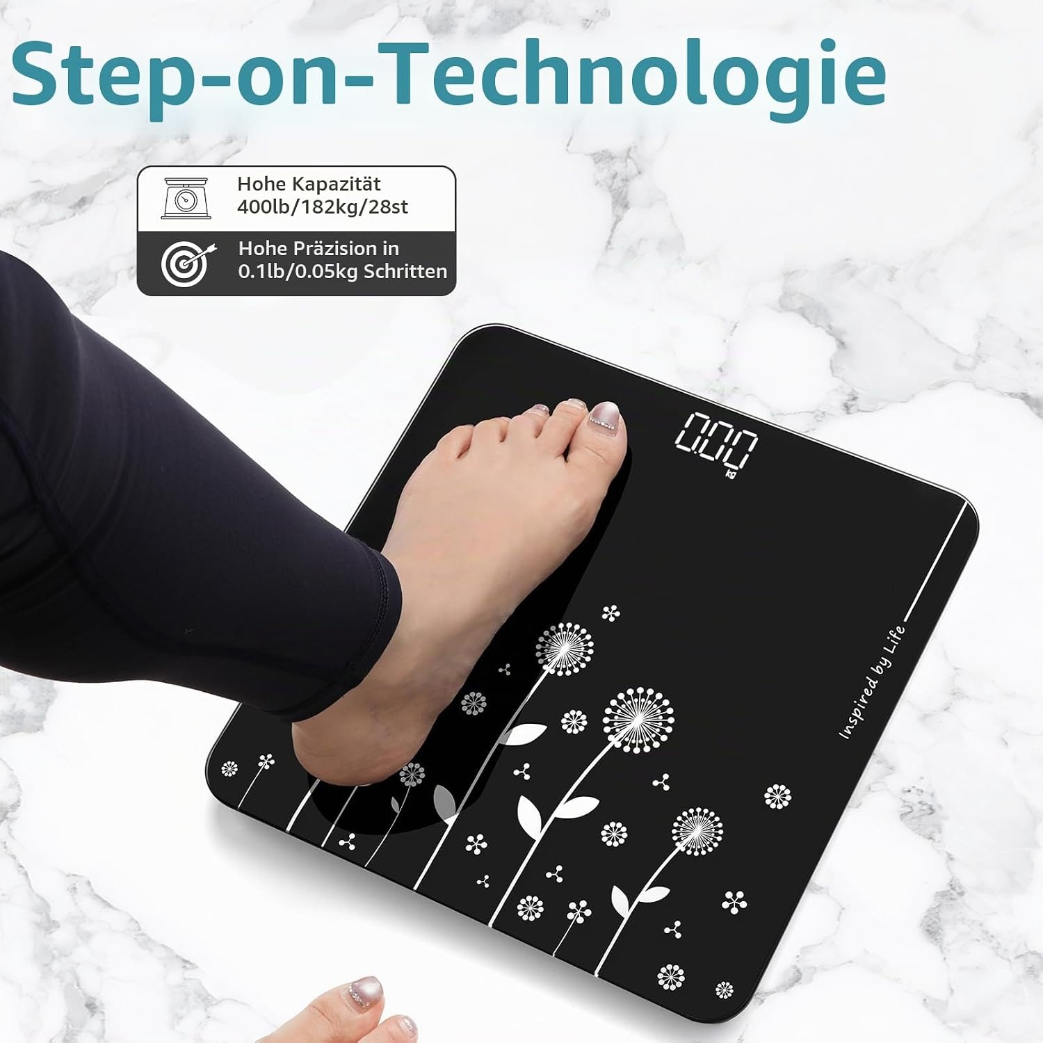 image:imageVitafit Personenwaage Digital Hohe Genauigkeit 005kg Waage Personen 182kgSchwarz Vierblattkleute