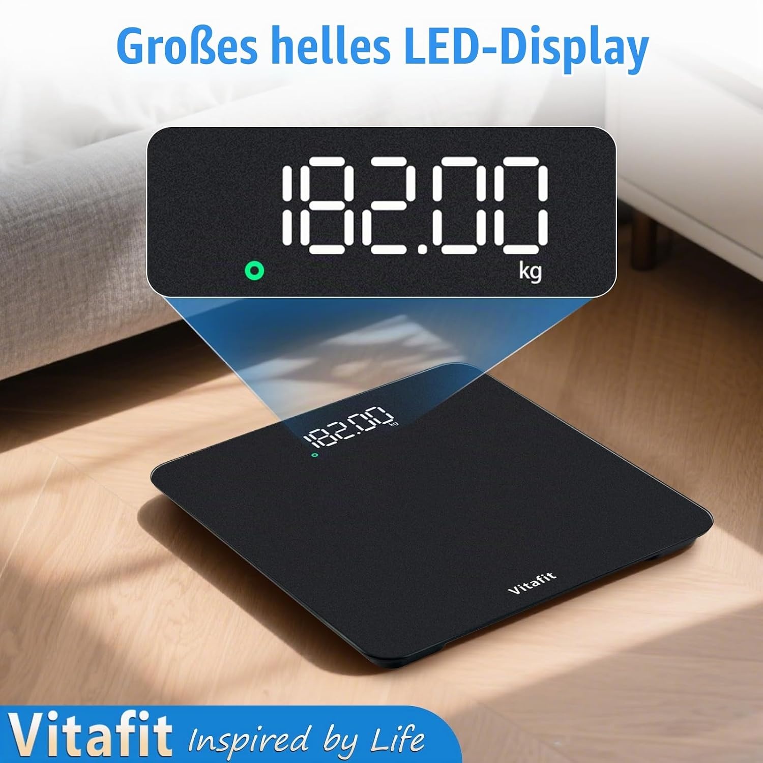 image:imageVitafit Personenwaage Digital Hohe Genauigkeit 005kg Waage Personen 182kgSmart Spray Silver Black