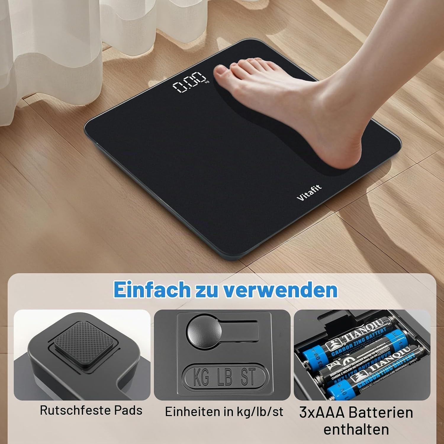 image:imageVitafit Personenwaage Digital Hohe Genauigkeit 005kg Waage Personen 182kgSmart Spray Silver Black