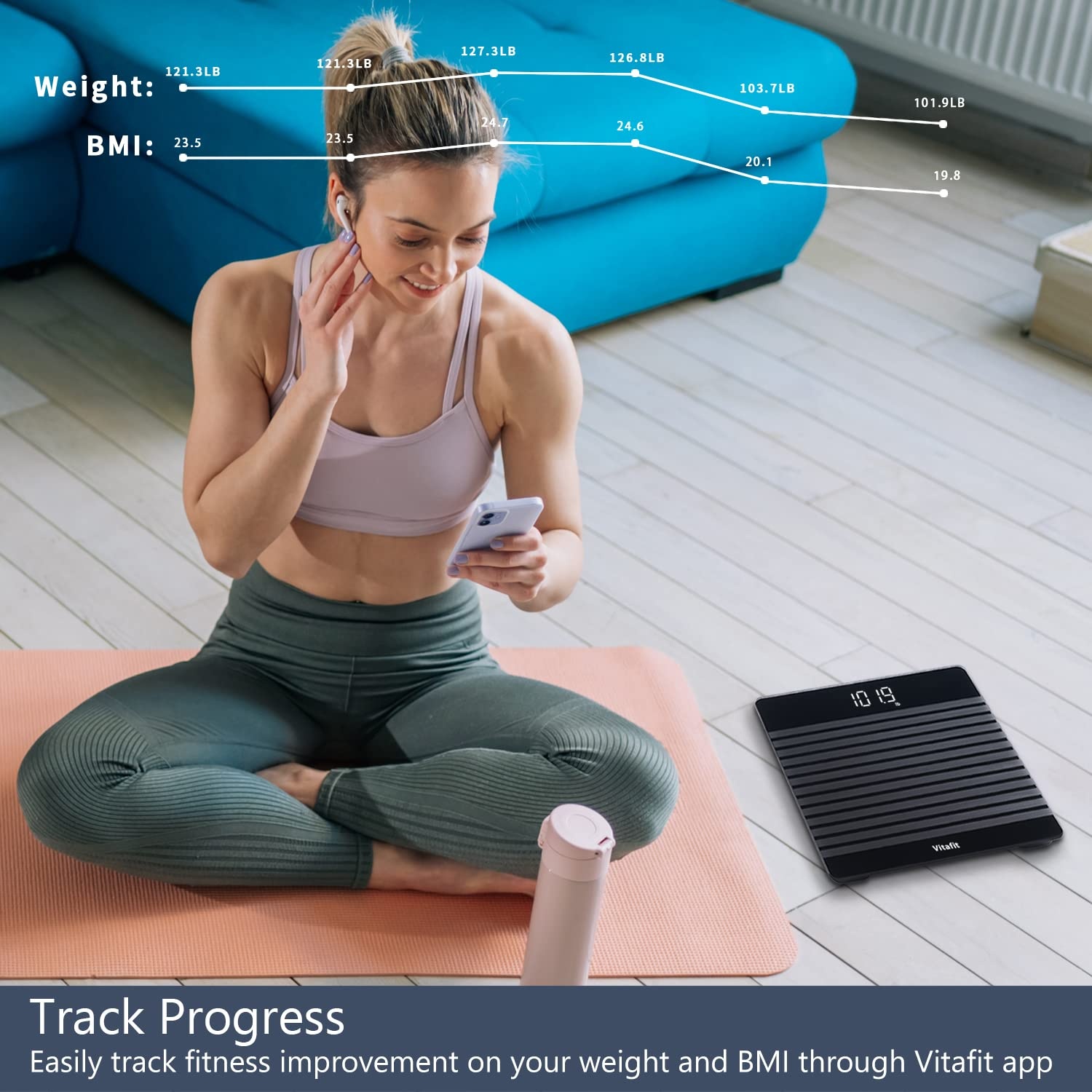 image:imageVitafit Personenwaage Digital Hohe Genauigkeit 005kg Waage Personen 182kgSmart Waage Schwarz Rutschfest