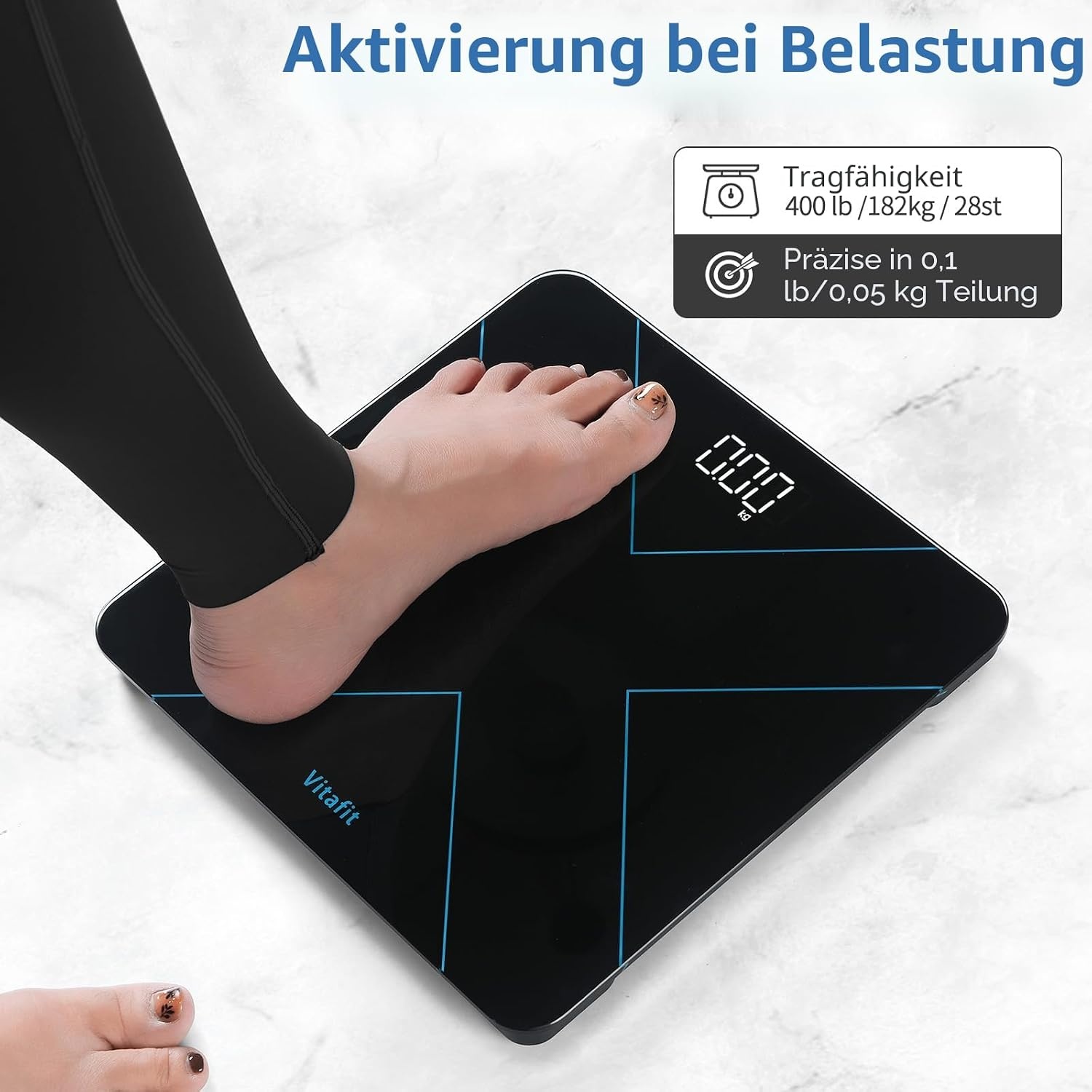 image:imageVitafit Personenwaage Digital Hohe Genauigkeit Zugesichert bis Waage Personen Professionell SEIT 2001 Digitale krperwaage mit LEDAnzeige und StepOnTechnik182kg Schwarz