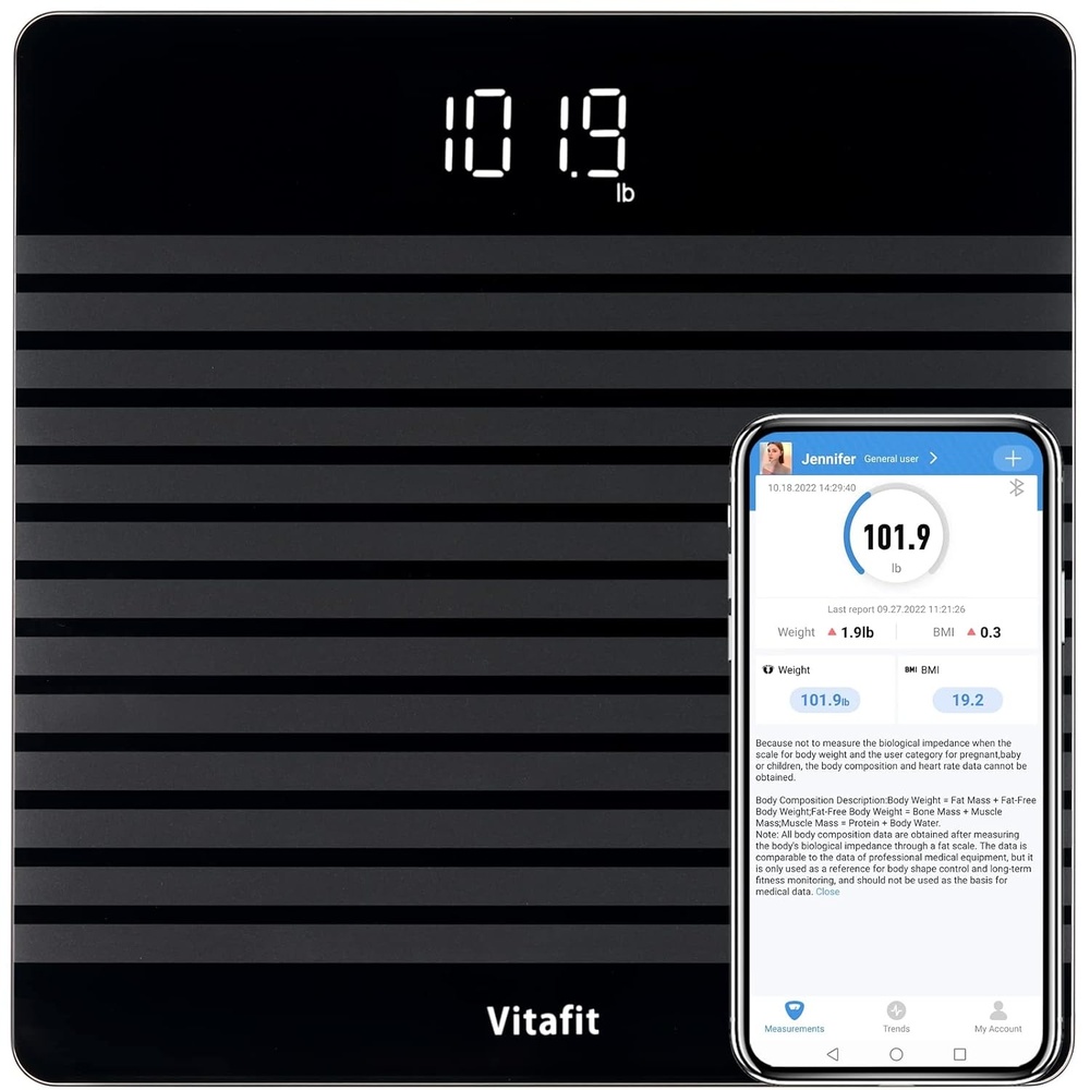 image:imageVitafit Personenwaage Digital Hohe Genauigkeit 005kg Waage Personen 182kgSmart Waage Schwarz Rutschfest
